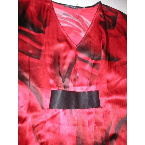 NWT New Designer Josie Natori M Caftan Night Gown Womens Silk Red Black Roses - Picture 5 of 7